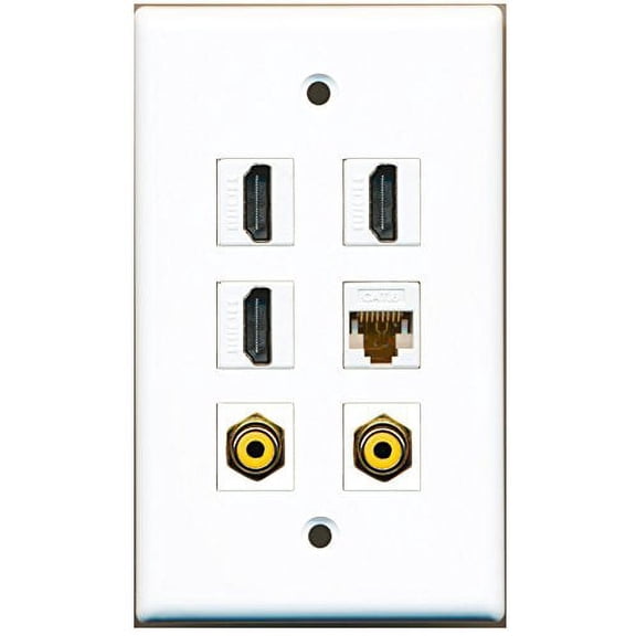 RiteAV - 3 HDMI 2 Port RCA Yellow 1 Port Cat6 Ethernet White Wall Plate