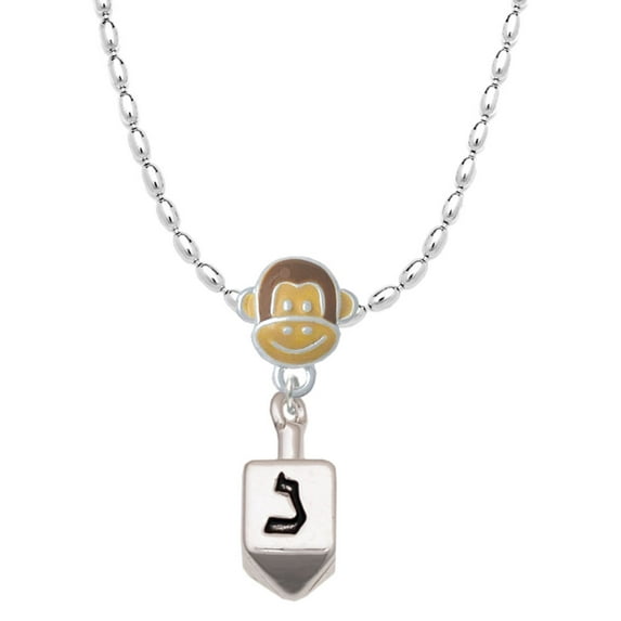 Delight Jewelry Silvertone 3-D Dreidel - Mia Monkey Charm Necklace