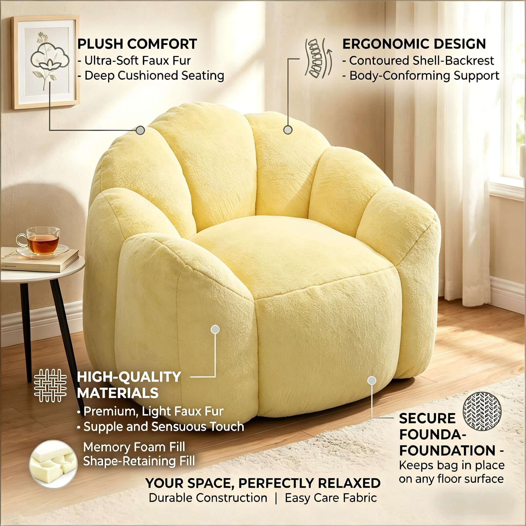 Howcool Adult Lotus Compression Bean Bag Sofa, No Assembly Easy to Move with Pull Ring for Living Room Bedroom