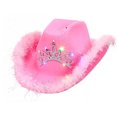 thumbnail image 1 of Sombrero de vaquero con corona rosa, sombrero de vaquero de fieltro con luces, cordón para el cuello, accesorios para disfraces de fiesta de Cosplay, vestido de juego para mujeres, 1 of 7