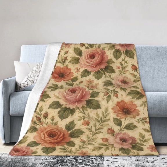 Vintage Rose Floral Blanket Gift Throw Blanket Botanical Garden Gift for Women Cottage Home Decor 50x40