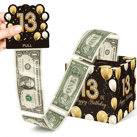 CCOCC 13Th Birthday Money Pull-Out Surprise Box Gift for Teens|Creative Cash Present with Pulling Designincludes 35Pcs Clear Money Bags for Cash Gifts (Unisex Boys Girls)