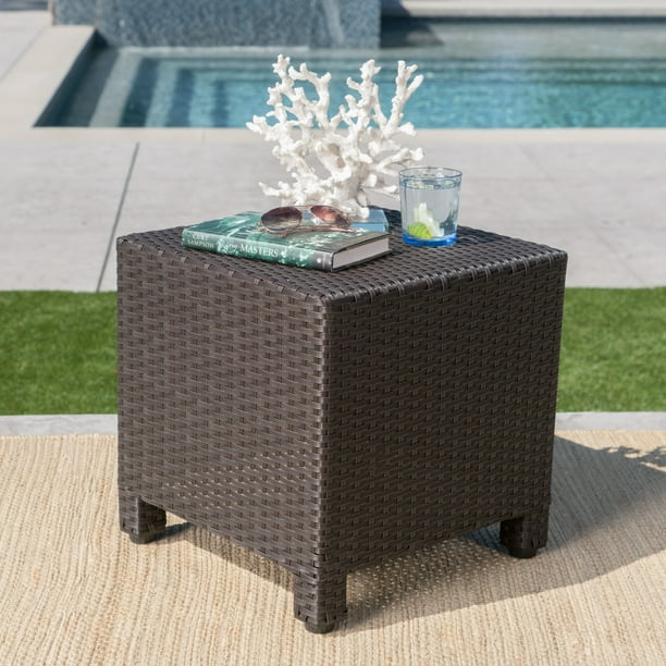 Cascada Outdoor Wicker Side Table, Brown