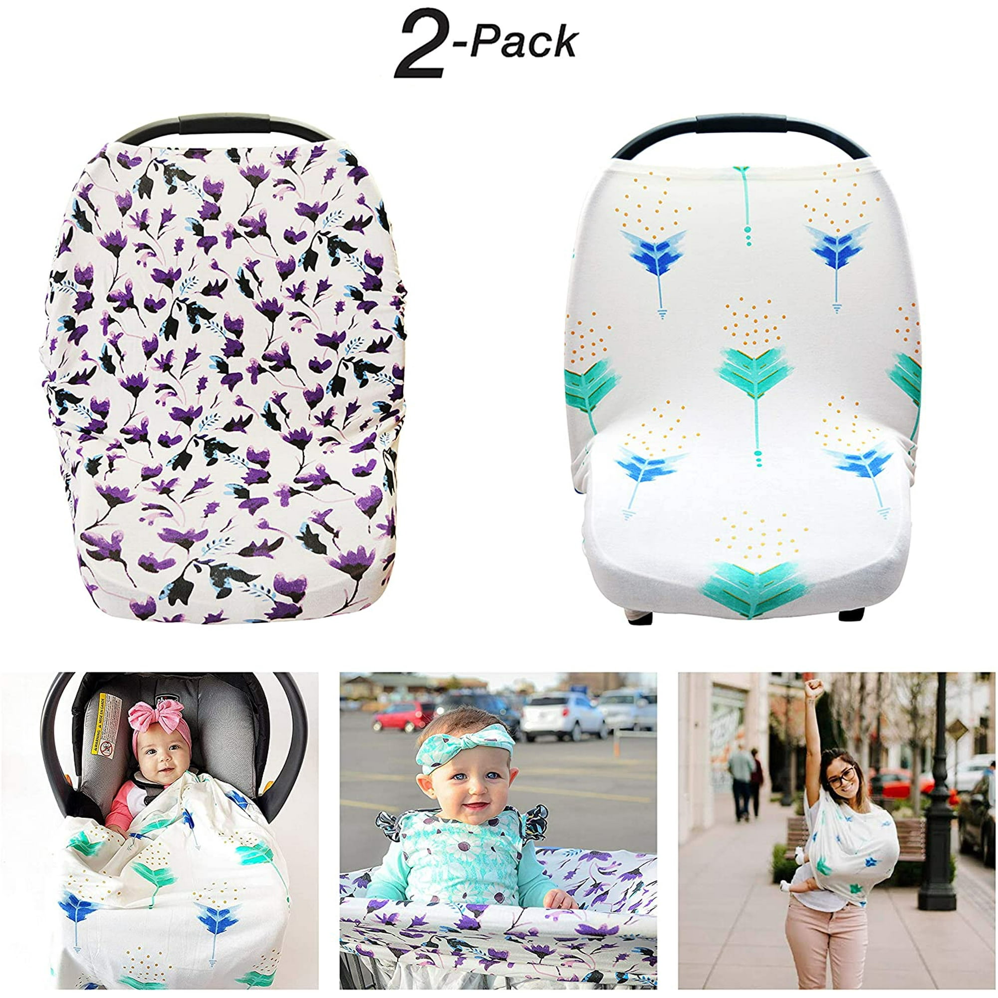 Hunnybaby Baby Car Seat Cover For Babies 6 In 1 Use Nursing Cover Shopping Cart Cover 2 Pack White
