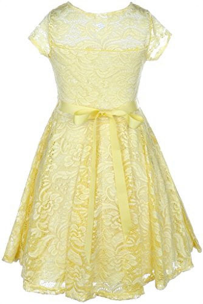 Big Girls' Illusion Lace Top Stone Belt Easter Flower Girl Dress Yellow 8 (J19KS88) - image 3 of 4