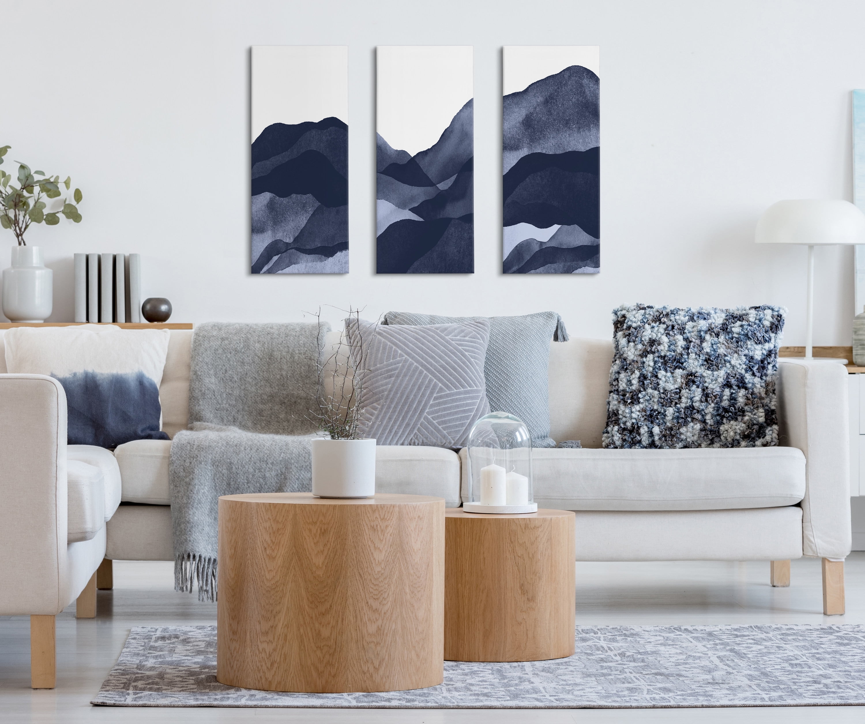 Kate and Laurel Blue Abstract Mountain Range Canvas Wall Art Set by Amy Lighthall 3 Piece 12 x 28