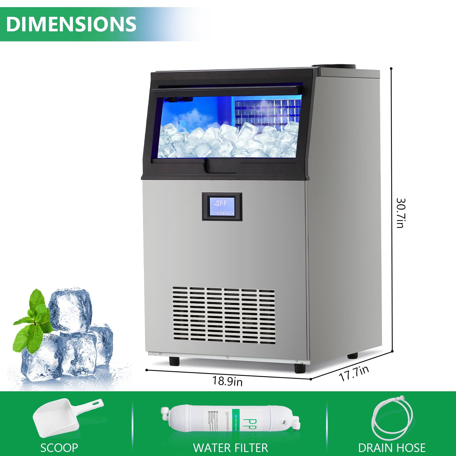 Towallmark 100Lbs/24H Ice Maker – Countertop Machine with 33lbs Storage Bin, White