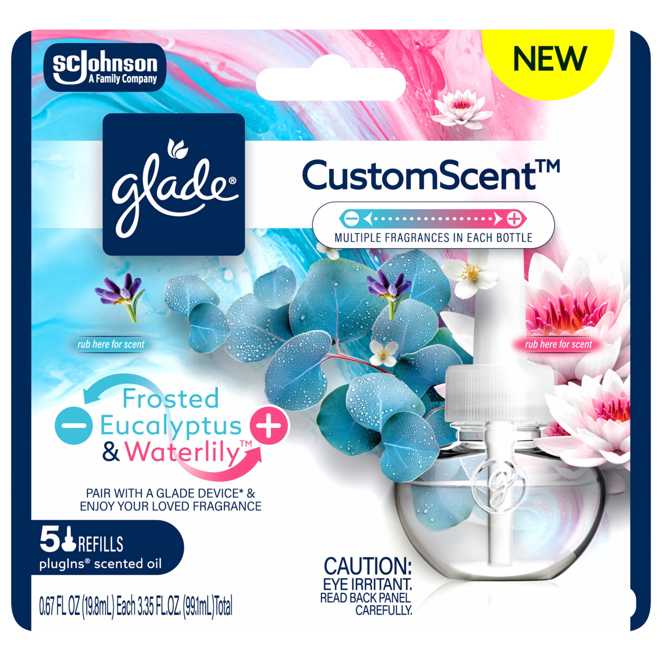 Glade® PlugIns® Refills with CustomScent Technology, Eucalyptus & Waterlily, 5 Refills