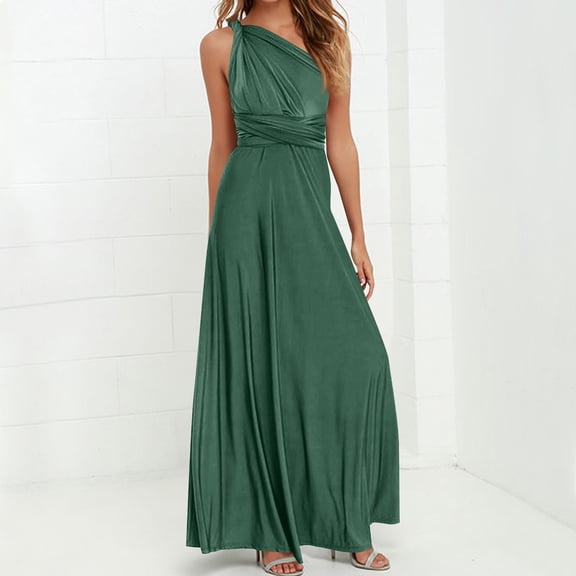 Xaqiouau Womens Multiway Convertible Maxi Dress Solid Deep V Neck Wrap Stretchy Long Formal Bridesmaid Dress For Wedding Party Evening Cocktail