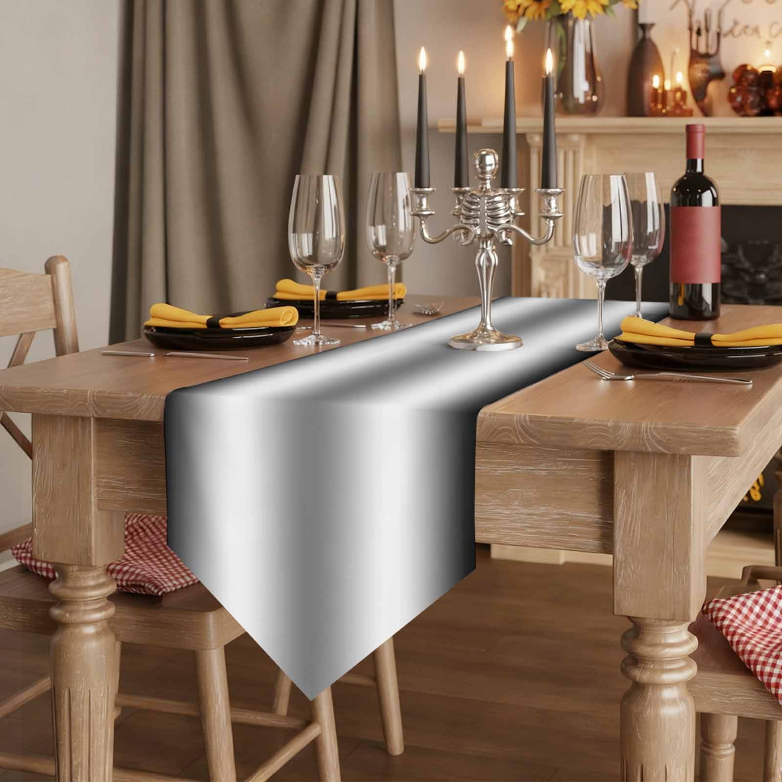 Ombre Black White Table Runner Linen Burlap Table Runner 120 Inches Long Simple Abstract Striped Farmhouse Dresser Scarves for Kitchen Island Coffee Dining Room Party Holiday Decoration 13"x120"