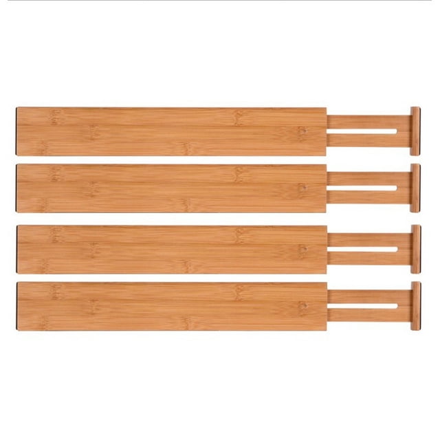 Juego de 4 divisores de cajones de bambú, organizador de cajones ajustable, organización ampliable para cocina, oficina, dormitorio, tocador y baño