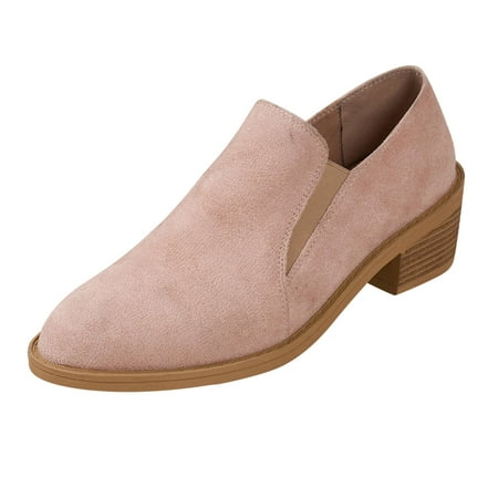 OJSFQUFP Women Ankle Boots Ladies Fashion Retro Solid Suede Light Mouth Pointed Thick Heel Ankle Boots Comfortable Fall Shoes Boots Womens Pink 41