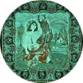 thumbnail image 1 of Ahgly Company Machine Washable Indoor Round Medallion Turquoise Blue French Area Rugs, 4' Round, 1 of 4