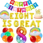 Eight Is Great Birthday Party Decorations, Rainbow 8th Birthday Latex Balloons Gradient 8 Foil Balloon Birthday Banner Decor for Its Great to be Eight Boys and Girls Colorful 8th Birthday Party