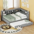 thumbnail image 3 of Harper & Bright Designs Full Size DayBed with Trundle, Wooden Platform Bed with Storage Shelf and USB Charging Ports, Low Floor Bed for Boys Girls Adult Bedroom, Gray, 3 of 14