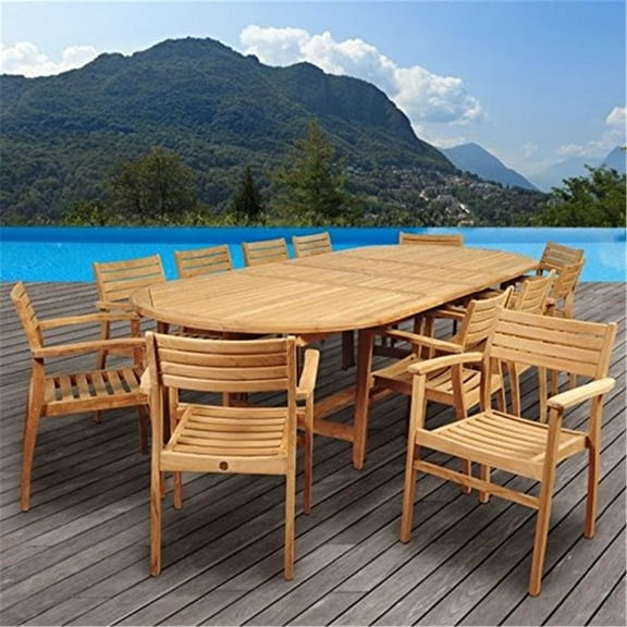 Amazonia Mondavi 12-Person Teak Patio Dining Set With Stacking Chairs