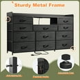 thumbnail image 5 of Black Dresser for Bedroom with 11 Drawers for 60" TV Stand with LED Lights & Charging Station Wide Dresser with Shelves & 4 Hooks Sturdy Metal Frame & Fabric Drawers & Wood Top, 5 of 8