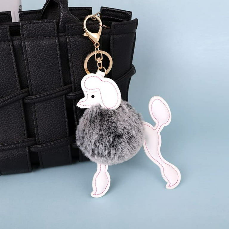 PIKADINGNIS Faux Fur Leather Poodle Shaped Keychain, Cute Fuzzy Pom Pom Bag  Charms Pendant for Women Girls 