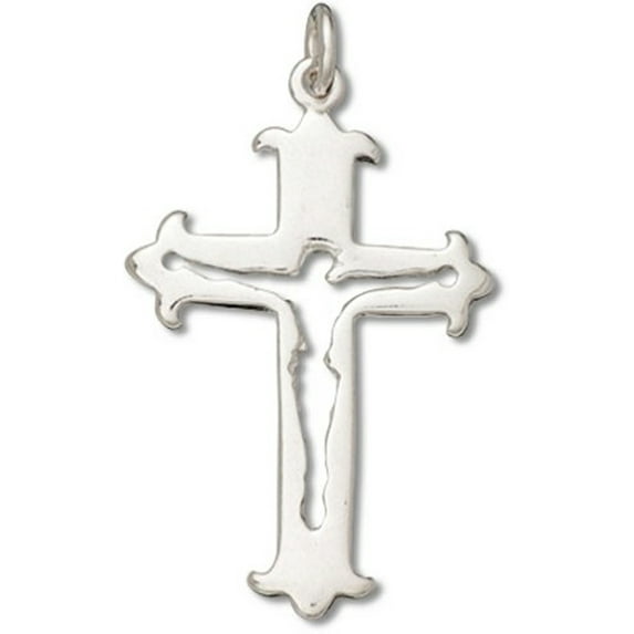 Sterling Silver 18" .8mm Box Chain Jesus Cutout Hanging On Cross Christian Pendant Necklace