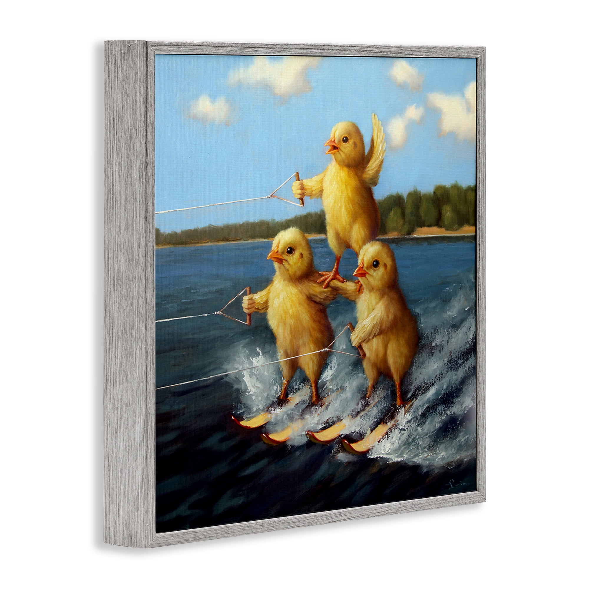 Stupell Industries Water Skiing Chicks Coastal Painting Gray Framed Art Print Wall Art, 24 x 24