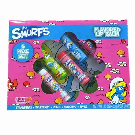 Smurfs Flavored Lip Balm Strawberry Blueberry Peach Apple Frosting 5 Pack
