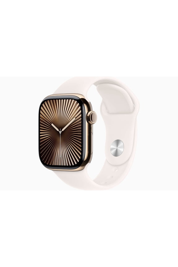 Pre-Owned Apple Watch Series 10 GPS + Cellular 46mm Gold Titanium Case with Sport Band - M/L Band - Starlight