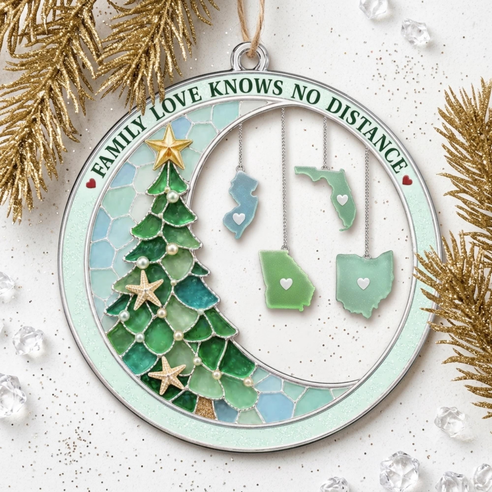Personalized Family Christmas Ornament Family Love Knows No Distance Custom State Hanging Long Distance Gift