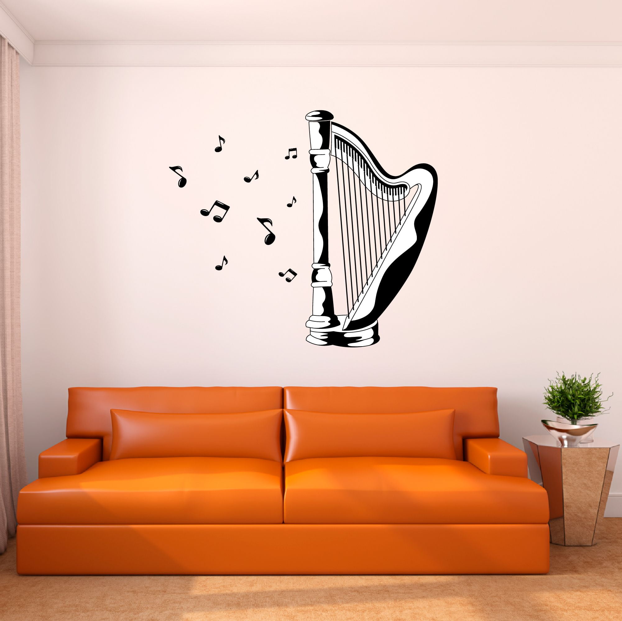 Music Wall Decal Classical Rocking Harp Silhouette with Musical