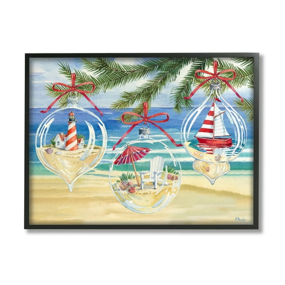Stupell Industries Coastal Christmas Ornaments Holiday Painting Black Framed Art Print Wall Art, 14 x 11
