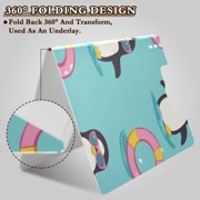 Cute Penguin with Sunglasses Swim Circles Foldable Binder Folder Clipboard with Pen Slot Double Clips A4 Size File Storage