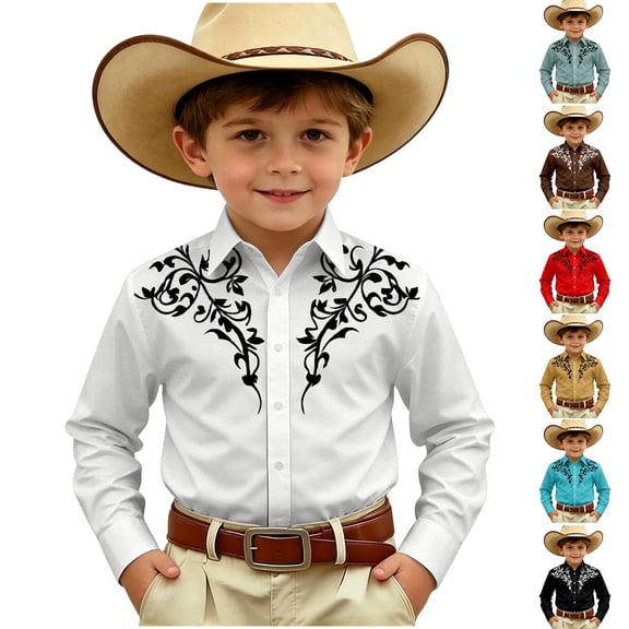 Girls T Shirts Western Themed Long Sleeve Button Up Casual Print Shirt Baby Tees Army Green 4-5 Years