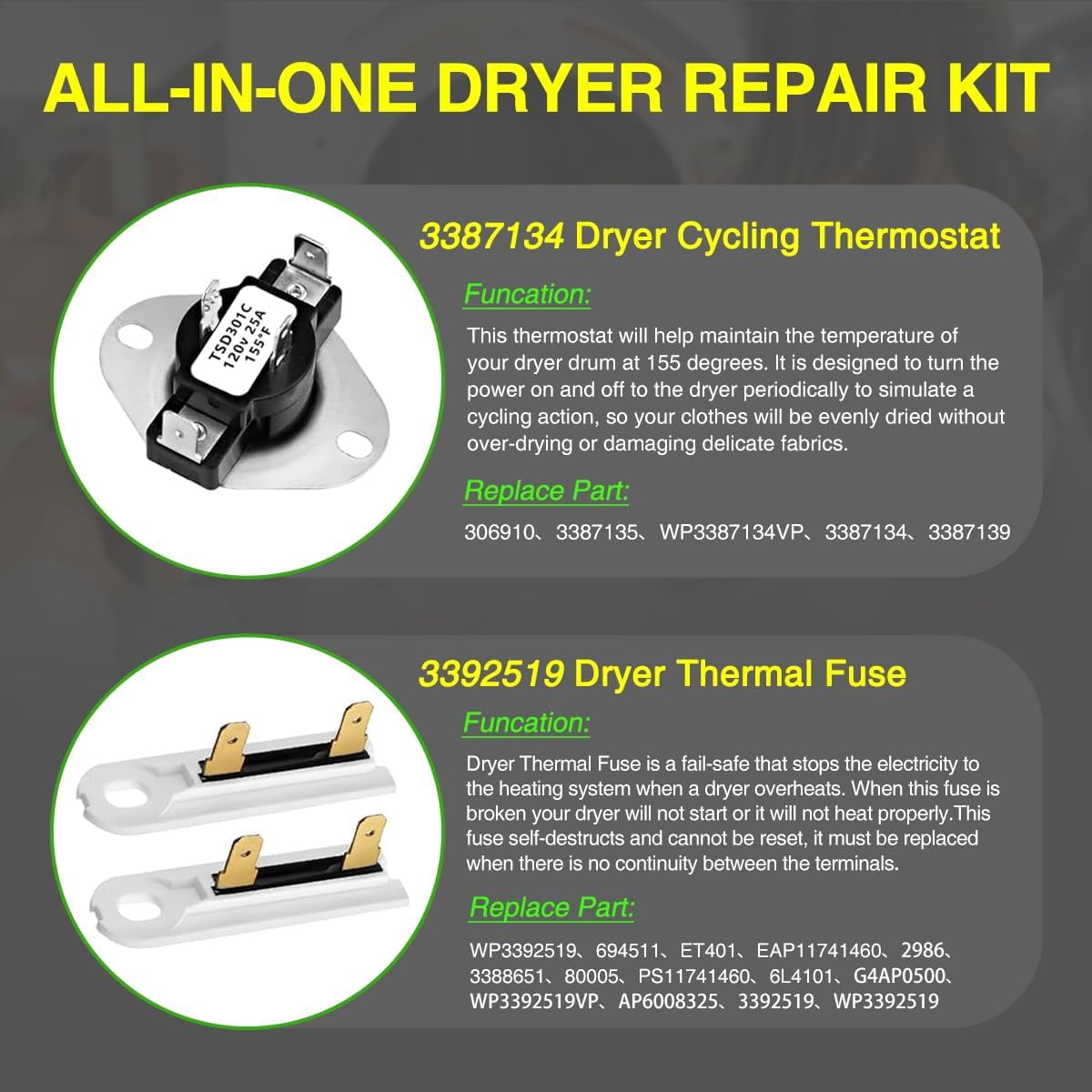 Updated 𝟮𝟬𝟮𝟱 Dryer Heating Element Kit - for MEDC215EW1 MEDX655DW1 MEDC200XW MEDC465HW0 MEDC400VW0 Roper RED4516FW0 RED4640YQ1 RED4440VQ1 RED4640YQ1 EED4400WQ0  110 Dryer