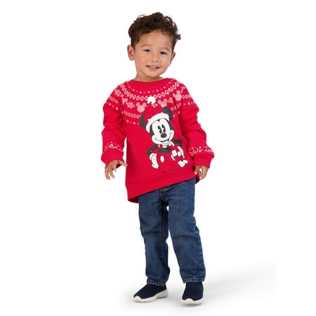 Mickey Mouse Christmas Toddler Unisex Fleece Sweatshirt with Long Sleeves, Sizes 12M-5T