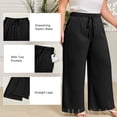 thumbnail image 3 of SHEWIN Womens Plus Size Pants Wide Leg Pants Palazzo Drawstring Elastic Waist Lounge Pants Spring Summer Lightweight with Pockets Black 2X, 3 of 11