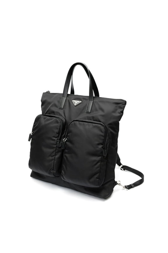 Pre-Owned Prada PRADA Re-Nylon x Saffiano Leather Backpack Rucksack 2VG053 Nylon Black