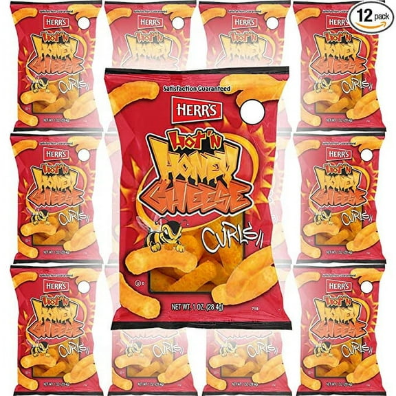 HERR'S Hot 'N Honey Flavored Cheese Curls, Gluten-Free, 1oz Bag (Pack of 12, Total of 12 Oz)