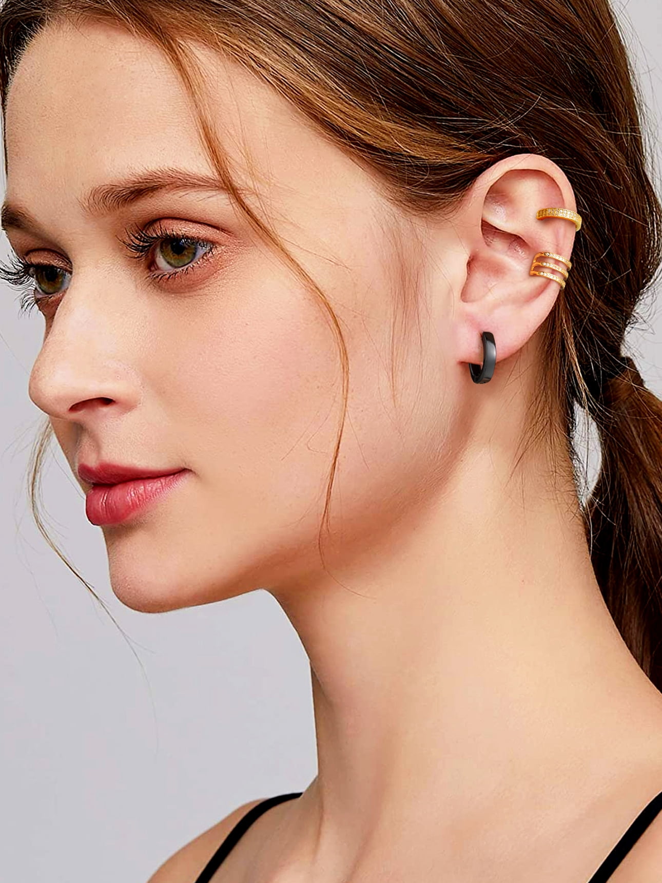 Suplight 925 Sterling Silver White Gold Plated Ear Cuffs Earrings for Women, Double Layer Zircon Earrings Clip On Cartilage Earrings