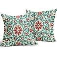 thumbnail image 2 of Teal Red Boho Pillow Covers 20 X Inch Bohemian Ethnic Carpet Style Vintage Flower Print Decorative Throw Pillows Outdoor Linen Square Cushion Case Farmhouse Decor for Home Sofa Bed Set of 2, 2 of 6