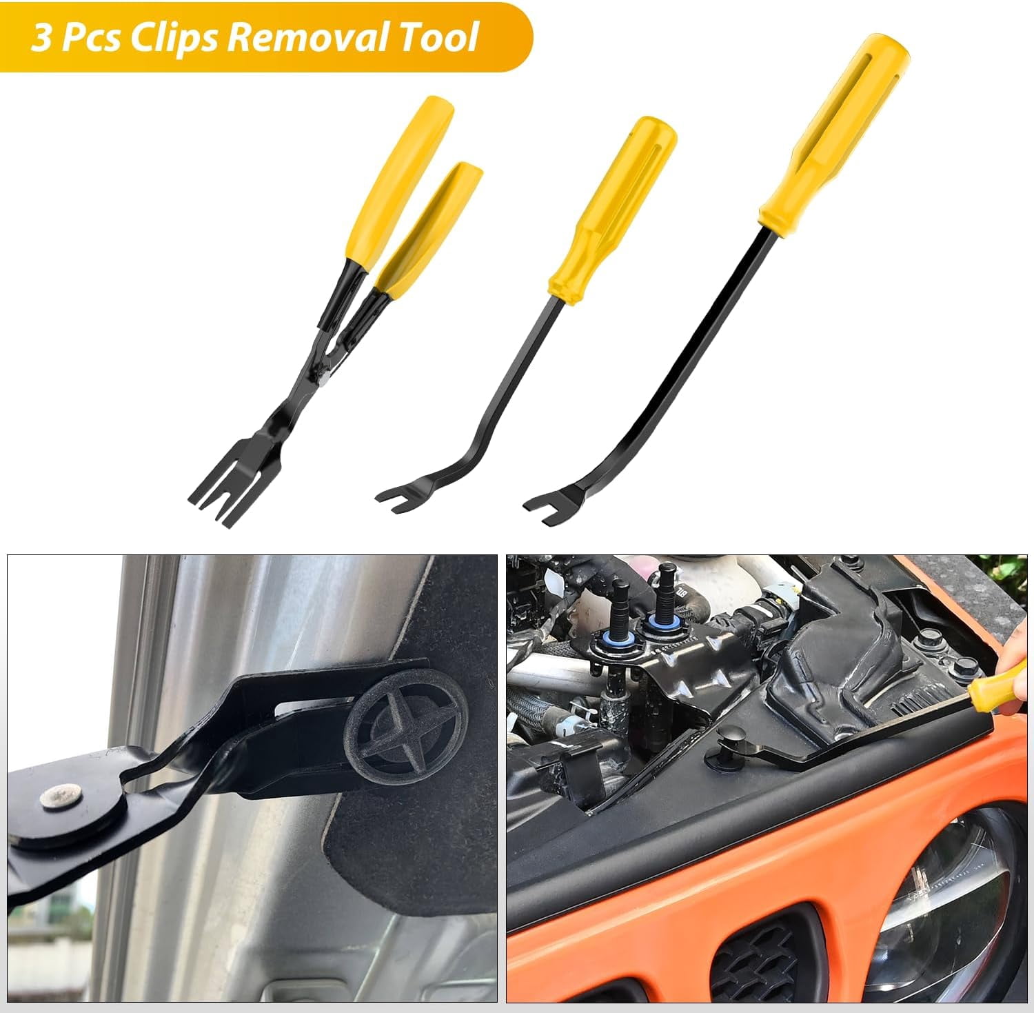 GOOACC 102Pcs Trim Removal Tool, Auto Push Pin Nylon Bumper Retainer Clip Set Fastener Terminal Remover Tool Round Handle Crowbar Kit Car/Radio Panel, Yellow