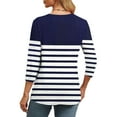 thumbnail image 5 of Blmnix Striped Plus Size Casual Tops Travel Fashion Golf Shirts Women Blue V-Neck 3/4 Sleeve Tops, 5 of 7