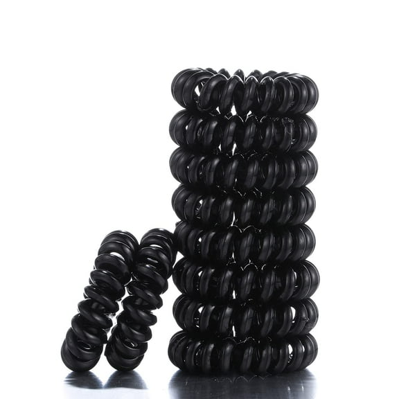 Elastic Spiral Hair Ties- Non Marking Hair Ties for Women, Reusable Rubber Bands for Hair (Black)