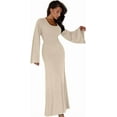 thumbnail image 2 of Women's Scoop Neck Lace Up Ribbed Maxi Dress Knit Flare Sleeve Bodycon Dress Loose Casual Long Dresses, 2 of 8