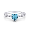 thumbnail image 2 of AFFY Simulated Aquamarine & White Cubic Zirconia Solitaire Heart Promise Ring 14k White Gold Over Sterling Silver Gift For Her Ring Size-4.5, 2 of 7
