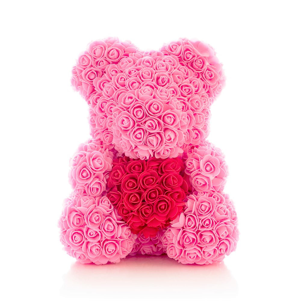 Pink Foam Rose Flower Teddy Bear Doll w/Gift Box Birthday Valentine Lovers Gift 