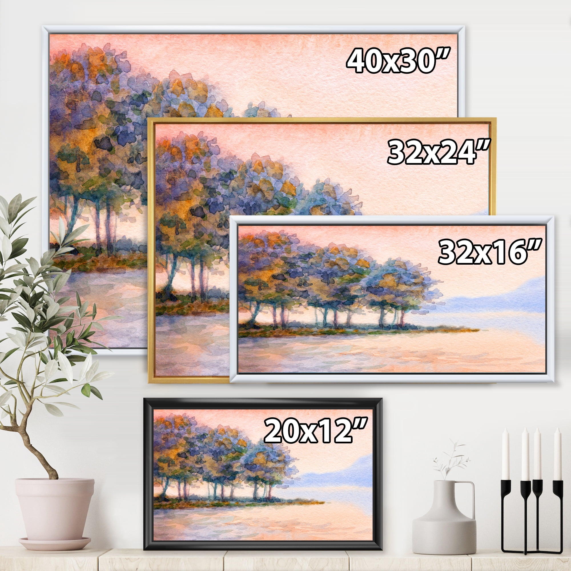 Designart 'The Rural Lake In Sunset Evening II' Traditional Framed Canvas Wall Art Print