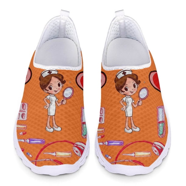 Zapatillas antideslizantes con estampado de enfermera de dibujos animados, zapatillas de malla ligeras y sin cordones, zapatillas cómodas para caminar de verano para adultos y niños, zapatos planos