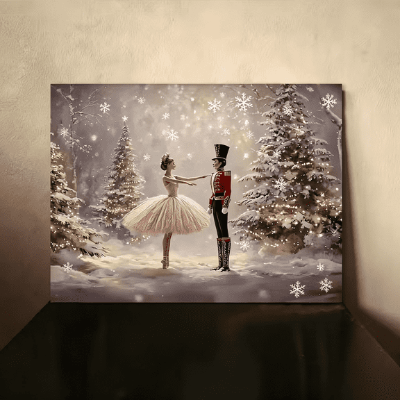P&L Art Nutcracker Ballet Canvas Wall Art 8"x10" - Romantic Winter Ballet Painting Christmas Scene Decor