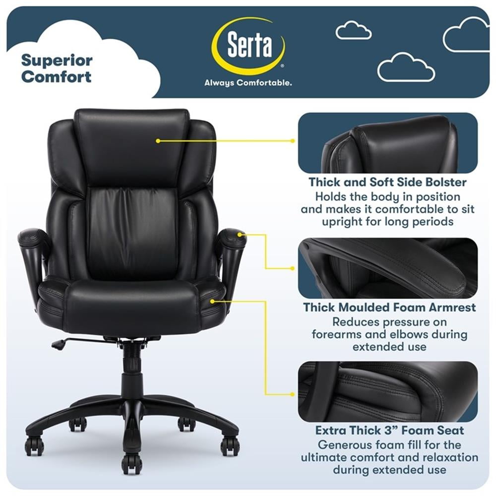 Serta Garret Executive Office Chair Space Black Bonded Leather