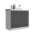 thumbnail image 3 of White and smokey oak freestanding sink cabinet | Enhances kitchen functionality | Made with solid wood + MDF filler, 3 of 4