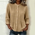thumbnail image 2 of CHGBMOK Women's Fall Tops Crew Neck Long Sleeve Shirts with Button Down Casual Pleated Blouses, 2 of 6